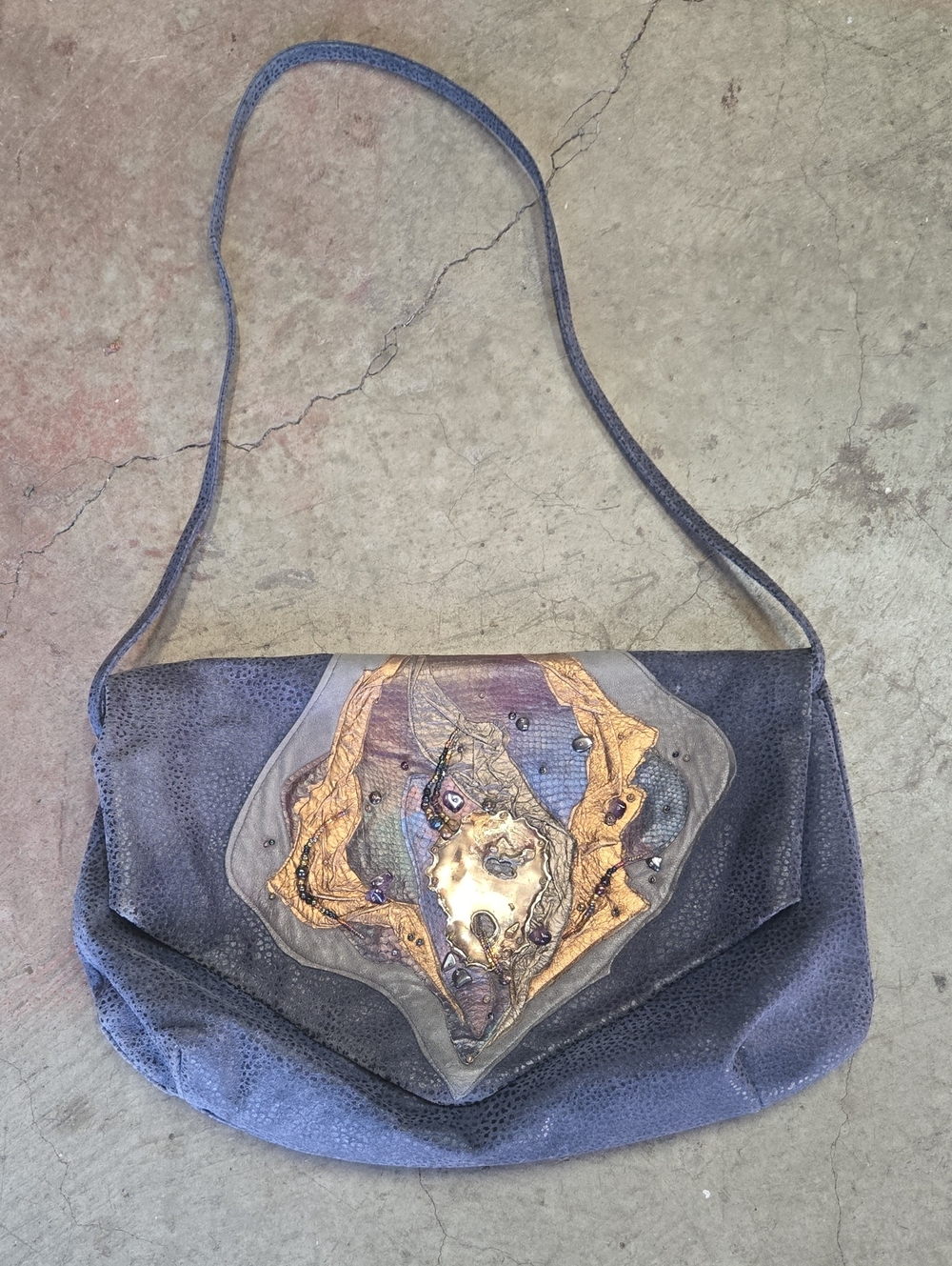 Handcrafted Navy Blue Embellished Satchel